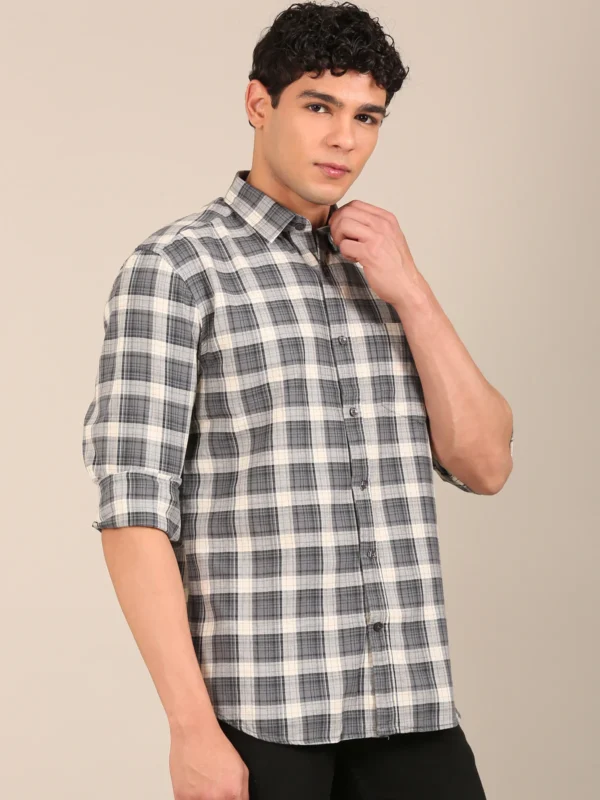 slim fit charcoal grey check shirt men side view