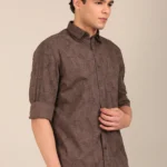 slim fit brick red printed shirt men side view