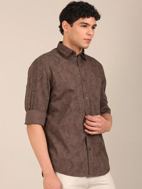 slim fit brick red printed shirt men side view