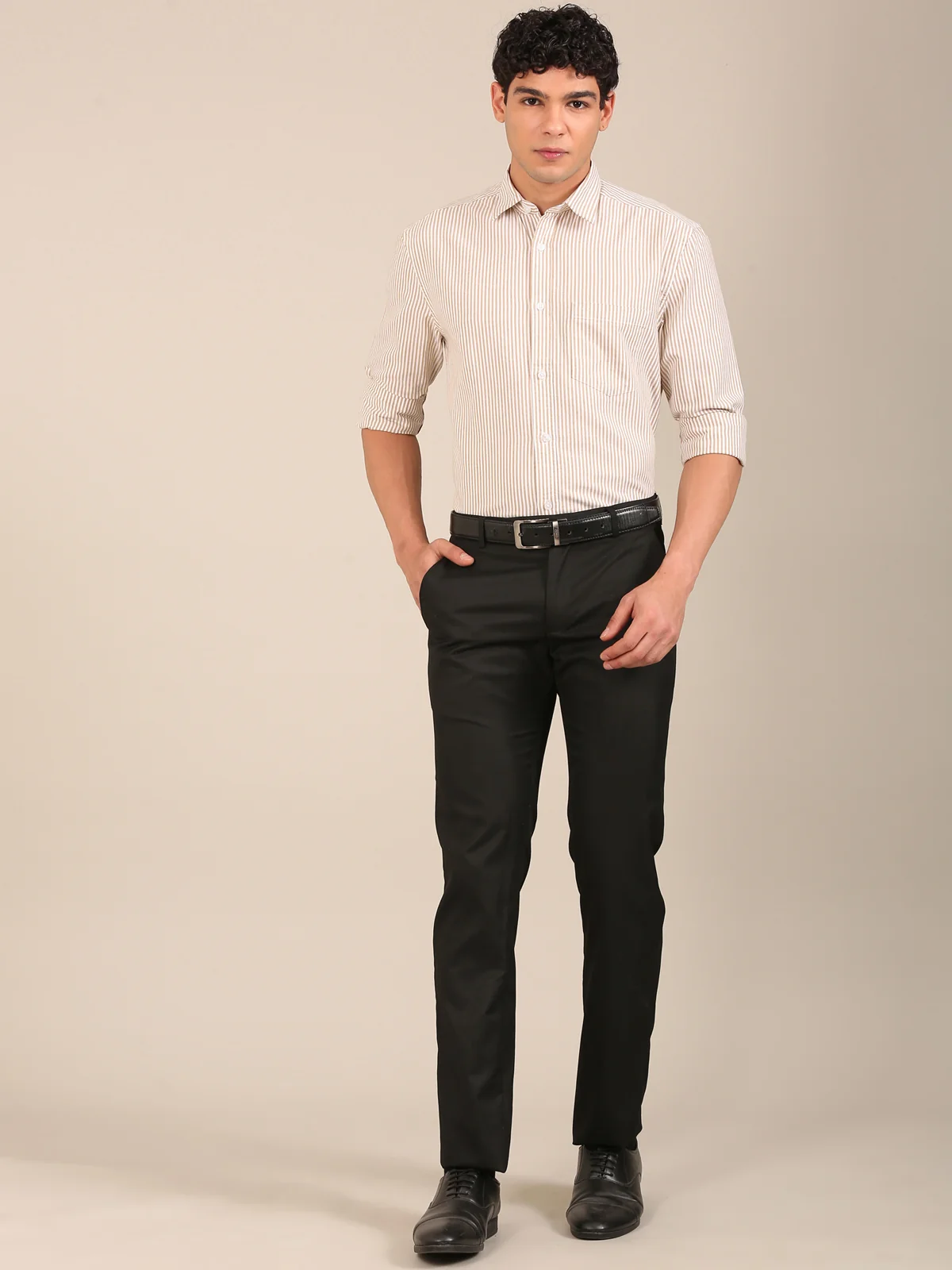 slim fit stripe shirt for men Tan Flashyn