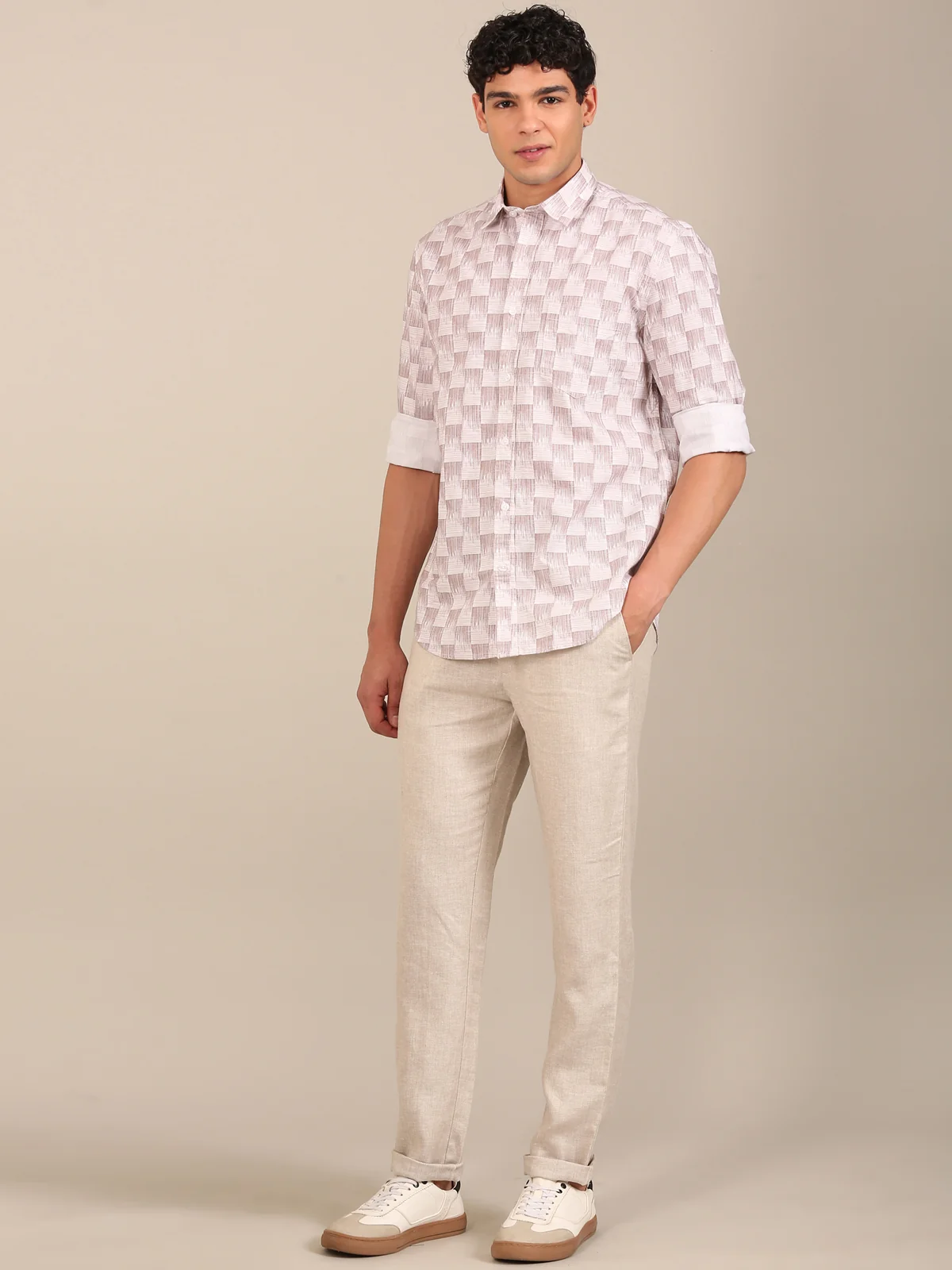 slim fit printed shirt for men taupe flashyn