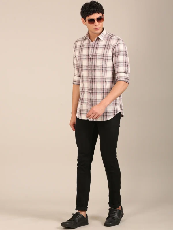 slim fit check shirt for men dobby cotton dusty rose flashyn